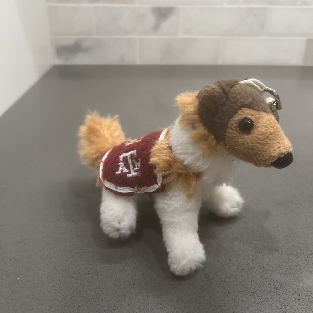 Texas A&M Aggie Reville Collie Dog MASCOT KEYCHAIN Plush Clip Official